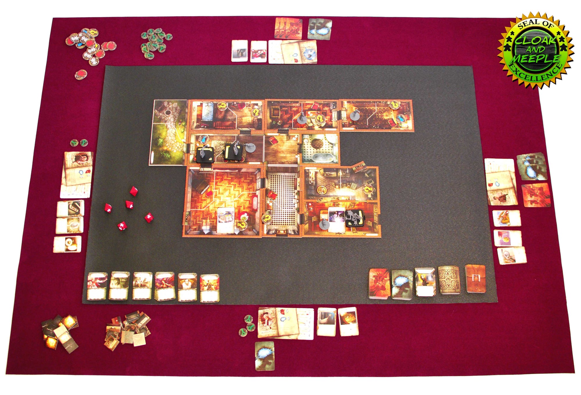 Complete Set 36" x 48" Burgundy Felt Board Game Mat with 24" x 36" Nonslip Rubber Mat in Center